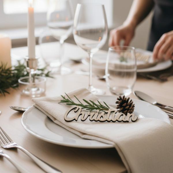 Holz Namensschild personalisiert aus Birkensperrholz, Tischkarte für Hochzeit